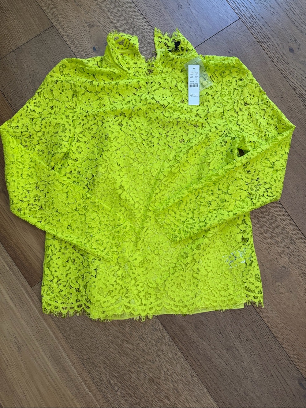 J. Crew Neon Lace Mock Neck Long Sleeve Blouse - Bright Yellow